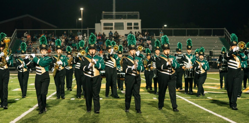 marching band plays instruments